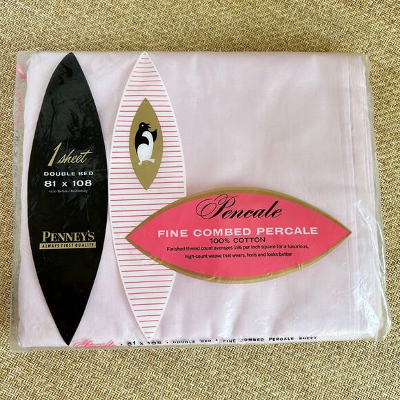Vintage Pennalt Pink Percale Flat Sheet 81x108 NIP Mid Century - Picture 1 of 3